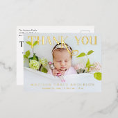 Baby Foto: Bedankt Modern Heart Birth Folie Uitnodiging Briefkaart (Voorkant / Achterkant)