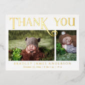 Baby Foto: Bedankt Modern Heart Birth Folie Uitnodiging Briefkaart (Voorkant)