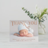 Baby Foto: Bedankt Modern Heart Birth Folie Uitnodiging Briefkaart (Staand Voorkant)