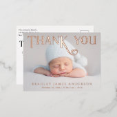 Baby Foto: Bedankt Modern Heart Birth Folie Uitnodiging Briefkaart (Voorkant / Achterkant)