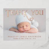 Baby Foto: Bedankt Modern Heart Birth Folie Uitnodiging Briefkaart (Voorkant)