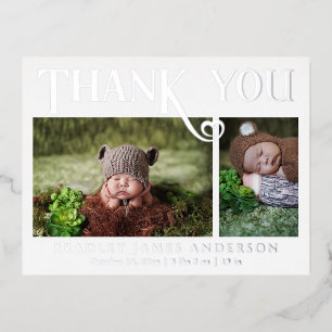 Baby Foto: Bedankt Modern Heart Birth Folie Uitnodiging Briefkaart