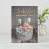 Baby Foto Bedankt Script Geboorte Aankondiging (Staand voorkant)