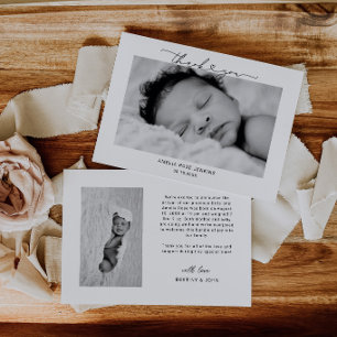 Baby Foto Bedankt Script Hart Geboorte Aankondiging