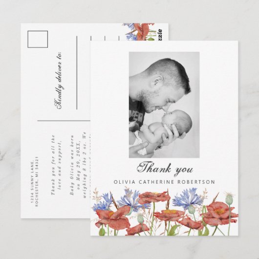 Baby Foto bedankt voor de aankondiging van de gebo Briefkaart (Voorkant / Achterkant)