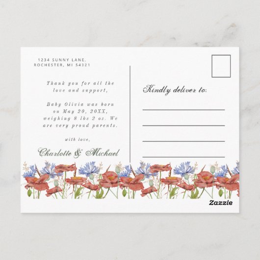 Baby Foto bedankt voor de aankondiging van de gebo Briefkaart (Achterkant)