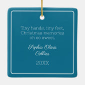 Baby Foto Blauwgroen Modern Christmas White Script Keramisch Ornament (Achterkant)