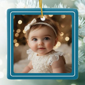 Baby Foto Blauwgroen Modern Christmas White Script Keramisch Ornament
