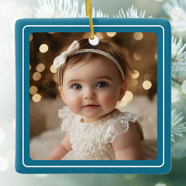 Baby Foto Blauwgroen Modern Christmas White Script Keramisch Ornament