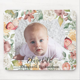 Baby Foto Bloemen Roos Roze Vlinder Botanisch Muismat