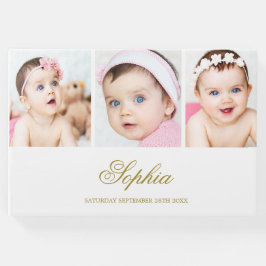 Baby Foto Collage Elegant Gold White Gastenboek