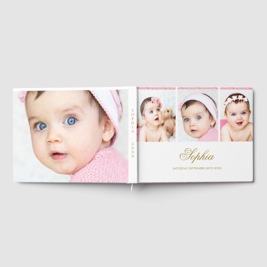 Baby Foto Collage Elegant Gold White Gastenboek (Volledig)