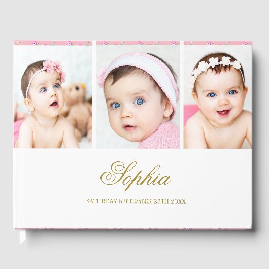 Baby Foto Collage Elegant Gold White Gastenboek (Voorkant)