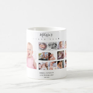 Baby Foto Collage geboorte Stats 12 maanden Aangep Koffiemok