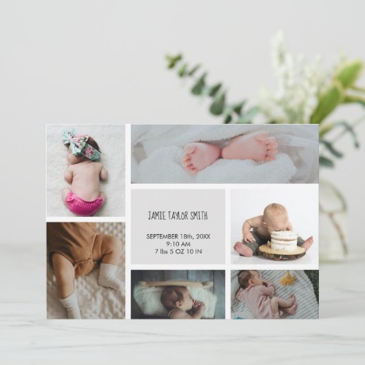 Baby Foto Collage Keepomwille Naam Geboortedatum Aankondiging (Staand voorkant)
