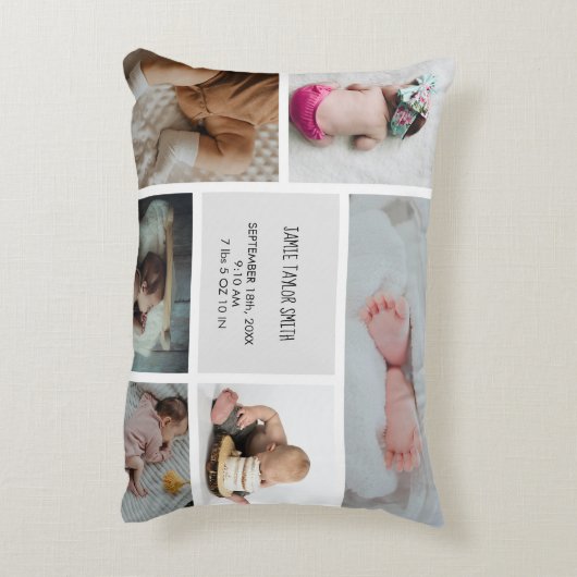 Baby Foto Collage Keepomwille Naam Geboortedatum Accent Kussen (Achterkant (Verticaal))