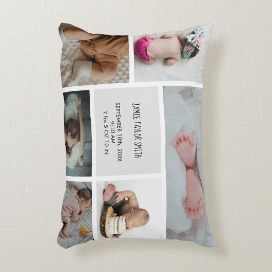 Baby Foto Collage Keepomwille Naam Geboortedatum Accent Kussen (Voorkant(Verticaal))