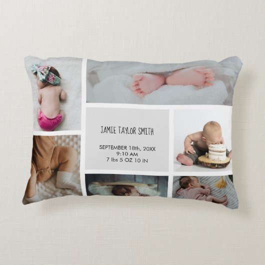 Baby Foto Collage Keepomwille Naam Geboortedatum Accent Kussen (Achterkant)