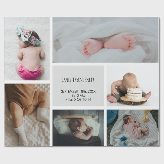 Baby Foto Collage Keepomwille Naam Geboortedatum Cadeaupapier (Vlak)