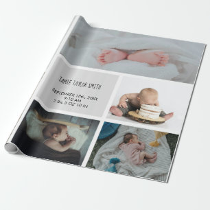 Baby Foto Collage Keepomwille Naam Geboortedatum Cadeaupapier