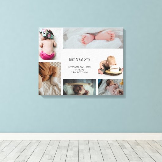 Baby Foto Collage Keepomwille Naam Geboortedatum Canvas Afdruk (Insitu (Houten vloer))