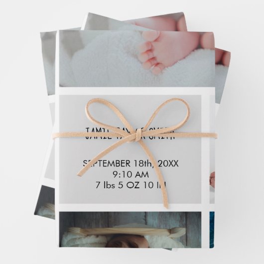 Baby Foto Collage Keepomwille Naam Geboortedatum Inpakpapier Vel (In situ)