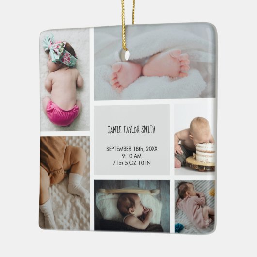 Baby Foto Collage Keepomwille Naam Geboortedatum Keramisch Ornament (Links)