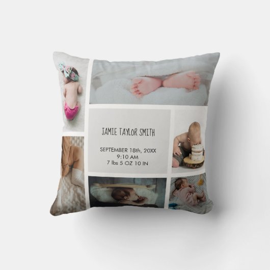 Baby Foto Collage Keepomwille Naam Geboortedatum Kussen (Achterkant)