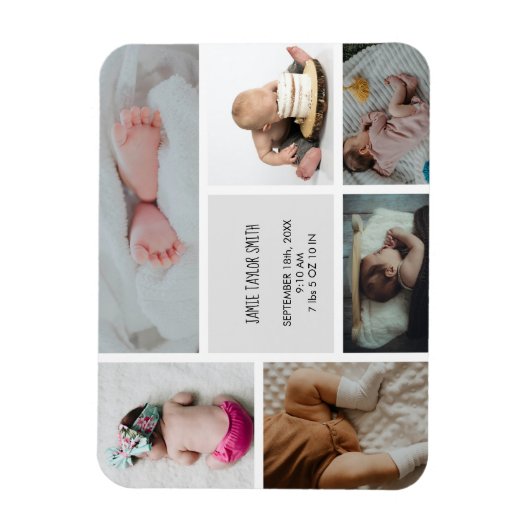 Baby Foto Collage Keepomwille Naam Geboortedatum Magneet (Verticaal)