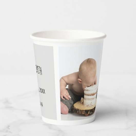 Baby Foto Collage Keepomwille Naam Geboortedatum Papieren Bekers (Achterkant)