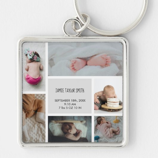 Baby Foto Collage Keepomwille Naam Geboortedatum Sleutelhanger (Voorkant)