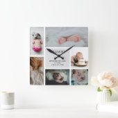 Baby Foto Collage Keepomwille Naam Geboortedatum Vierkante Klok (Huis)