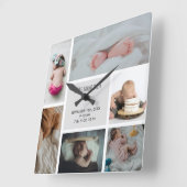 Baby Foto Collage Keepomwille Naam Geboortedatum Vierkante Klok (Hoek)