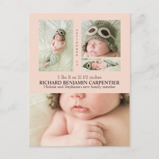 Baby Foto Collage Modern Birth Announounding Aankondigingskaart (Voorkant)