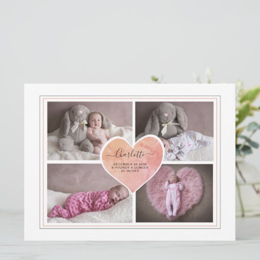 Baby Foto Collage Script Typografie Birth (Staand voorkant)