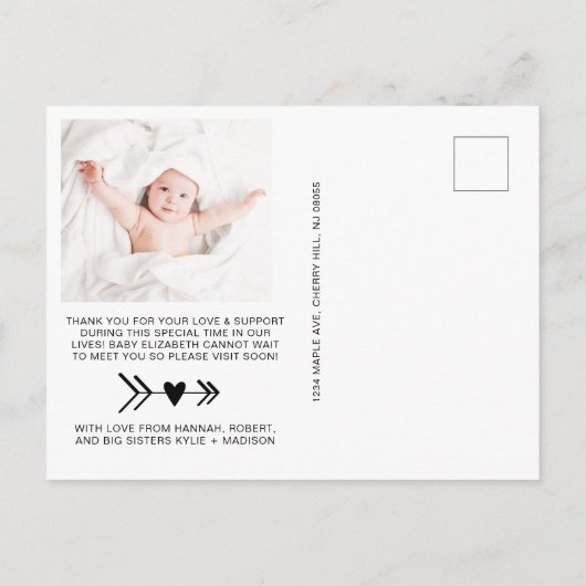 Baby Foto Dank je geboorte Aankondigingskaart (Achterkant)