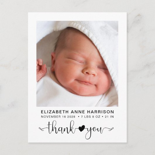 Baby Foto Dank je geboorte Aankondigingskaart (Voorkant)