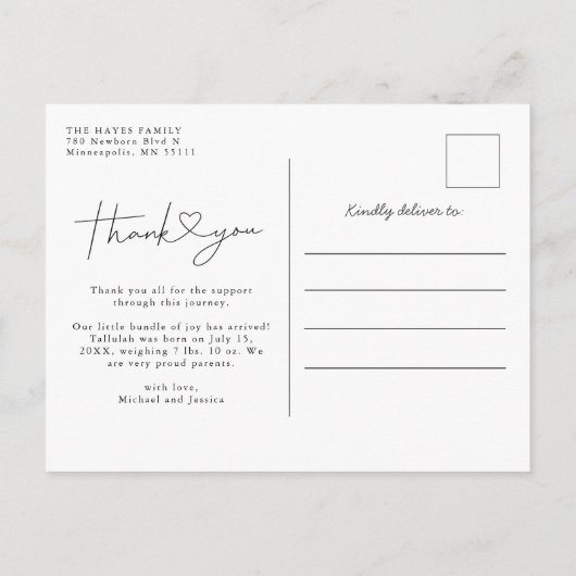 Baby Foto Dank je hart Modern geboorte Aankondigingskaart (Achterkant)