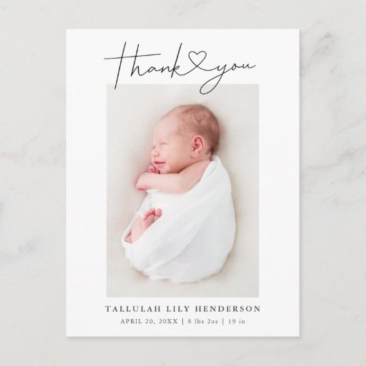 Baby Foto Dank je hart Modern geboorte Aankondigingskaart (Voorkant)