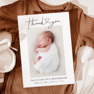 Baby Foto Dank je hart Modern geboorte Aankondigingskaart