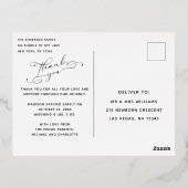 Baby Foto Dank u ellegant modern script geboorte Folie Uitnodiging Briefkaart (Achterkant)