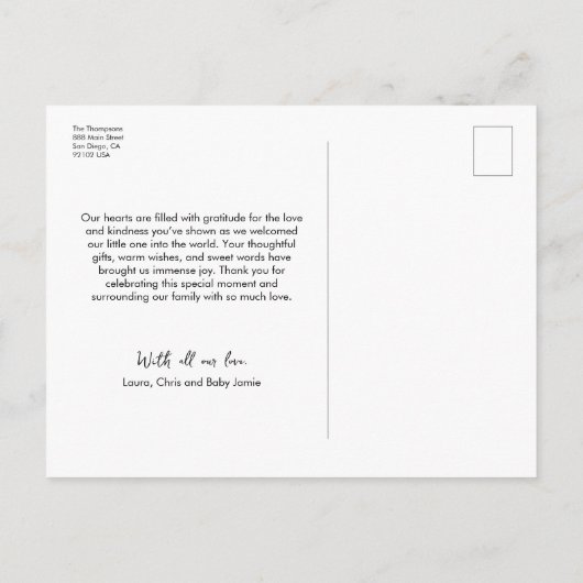 Baby Foto Dank u Hart Modern aankondiging Briefkaart (Achterkant)