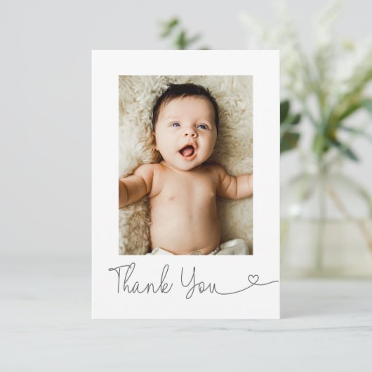 Baby Foto Dank u Hart Modern Baby shower Bedankkaart (Staand voorkant)