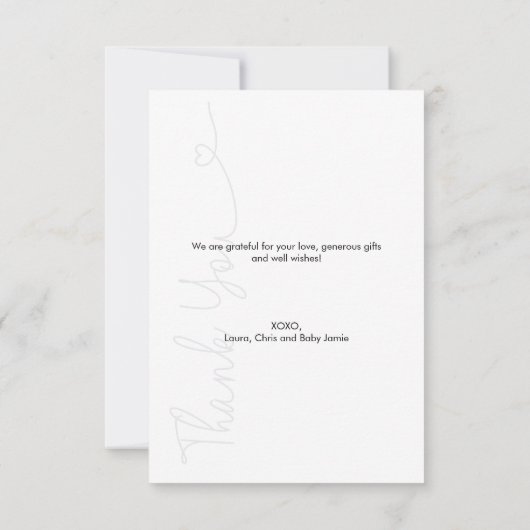 Baby Foto Dank u Hart Modern Baby shower Bedankkaart (Achterkant)