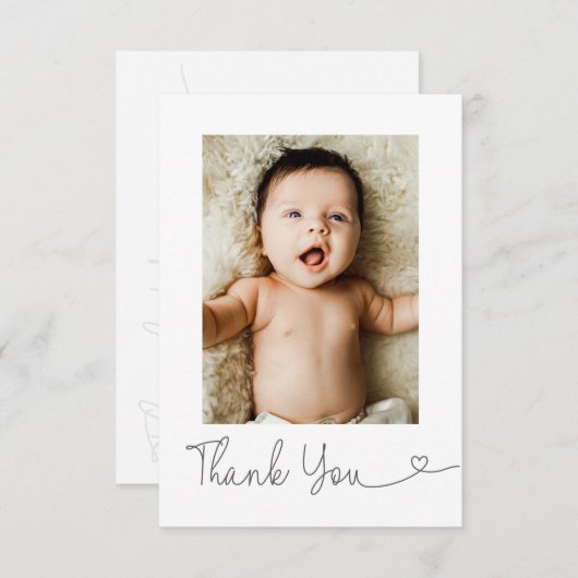 Baby Foto Dank u Hart Modern Baby shower Bedankkaart (Voorkant / Achterkant)