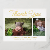 Baby Foto Dank u Modern Script Birth Folie Uitnodiging Briefkaart (Voorkant)