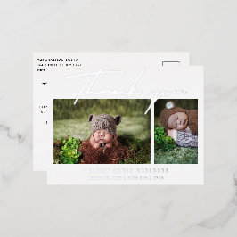 Baby Foto Dank u Modern Script Birth Folie Uitnodiging Briefkaart