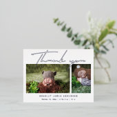 Baby Foto Dank u Modern Script Birth Folie Uitnodiging Briefkaart (Staand Voorkant)