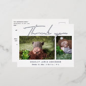 Baby Foto Dank u Modern Script Birth Folie Uitnodiging Briefkaart (Voorkant / Achterkant)