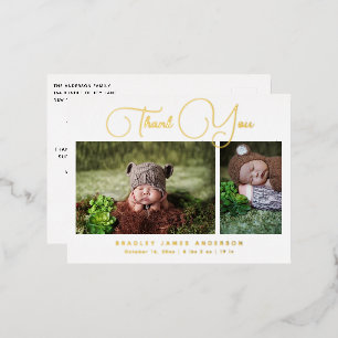 Baby Foto Dank u Modern Script Birth Folie Uitnodiging Briefkaart